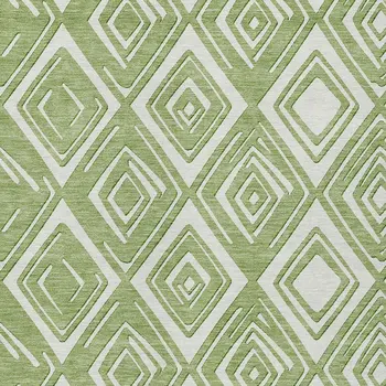 5' X 8' Green And Ivory Geometric Washable Indoor Outdoor Area Rug