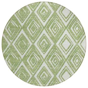 8' Green And Ivory Round Geometric Washable Indoor Outdoor Area Rug