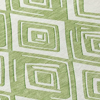 8' Green And Ivory Round Geometric Washable Indoor Outdoor Area Rug