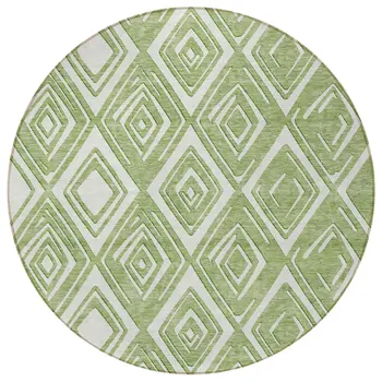 8' Green And Ivory Round Geometric Washable Indoor Outdoor Area Rug