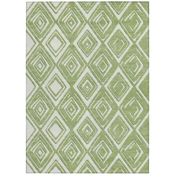 8' X 10' Green And Ivory Geometric Washable Indoor Outdoor Area Rug