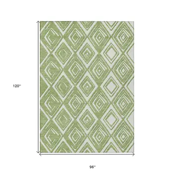 8' X 10' Green And Ivory Geometric Washable Indoor Outdoor Area Rug