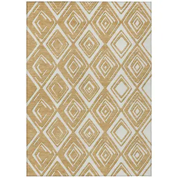 3' X 5' Gold And Ivory Geometric Washable Indoor Outdoor Area Rug