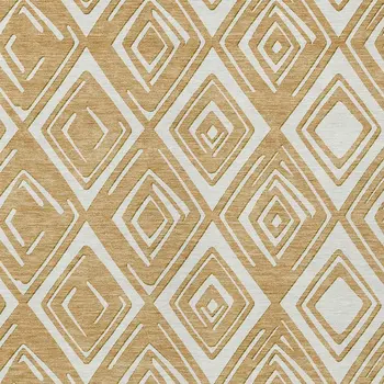 3' X 5' Gold And Ivory Geometric Washable Indoor Outdoor Area Rug