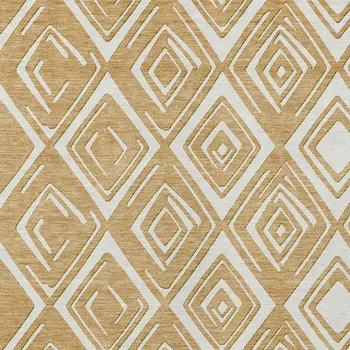 5' X 8' Gold And Ivory Geometric Washable Indoor Outdoor Area Rug