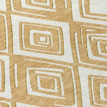 5' X 8' Gold And Ivory Geometric Washable Indoor Outdoor Area Rug