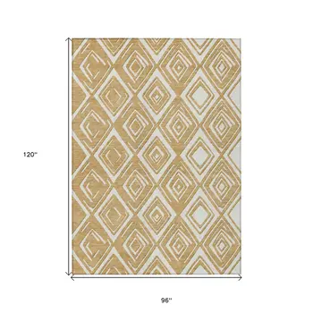 8' X 10' Gold And Ivory Geometric Washable Indoor Outdoor Area Rug
