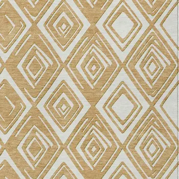 8' X 10' Gold And Ivory Geometric Washable Indoor Outdoor Area Rug