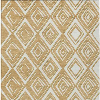 10' X 14' Gold And Ivory Geometric Washable Indoor Outdoor Area Rug