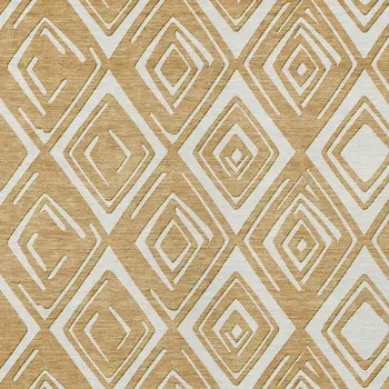 10' X 14' Gold And Ivory Geometric Washable Indoor Outdoor Area Rug
