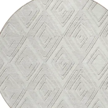 8' Ivory And Beige Round Geometric Washable Indoor Outdoor Area Rug