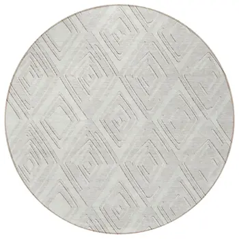 8' Ivory And Beige Round Geometric Washable Indoor Outdoor Area Rug