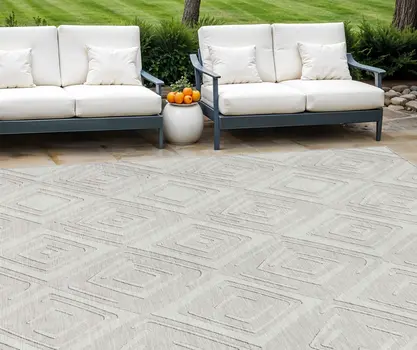 8' X 10' Ivory And Beige Geometric Washable Indoor Outdoor Area Rug