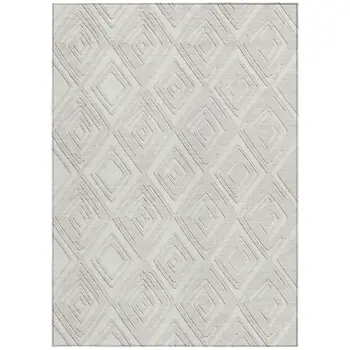 9' X 12' Ivory And Beige Geometric Washable Indoor Outdoor Area Rug