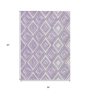 3' X 5' Lavender And Ivory Geometric Washable Indoor Outdoor Area Rug