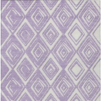 5' X 8' Lavender And Ivory Geometric Washable Indoor Outdoor Area Rug