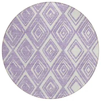 8' Lavender And Ivory Round Geometric Washable Indoor Outdoor Area Rug