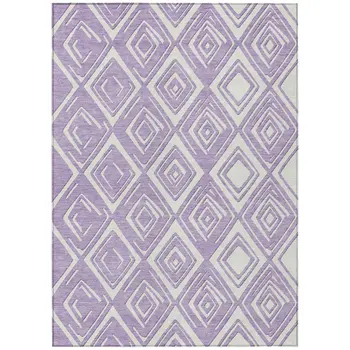 8' X 10' Lavender And Ivory Geometric Washable Indoor Outdoor Area Rug