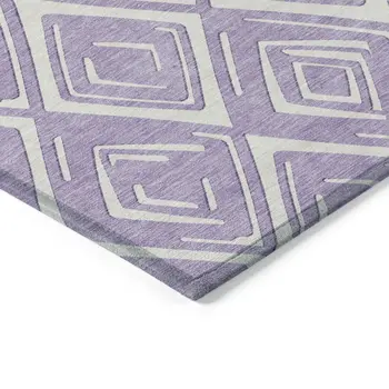 8' X 10' Lavender And Ivory Geometric Washable Indoor Outdoor Area Rug