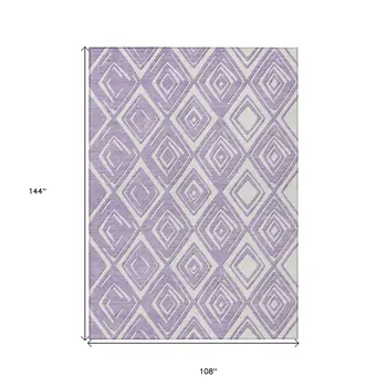 9' X 12' Lavender And Ivory Geometric Washable Indoor Outdoor Area Rug