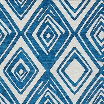 8' X 10' Navy Blue And Ivory Geometric Washable Indoor Outdoor Area Rug