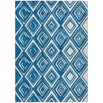 8' X 10' Navy Blue And Ivory Geometric Washable Indoor Outdoor Area Rug