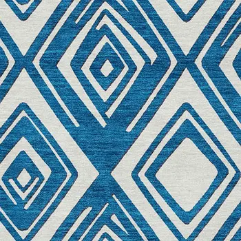 8' X 10' Navy Blue And Ivory Geometric Washable Indoor Outdoor Area Rug