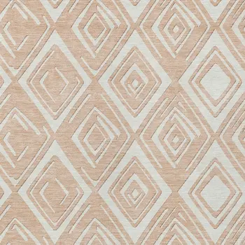3' X 5' Peach And Ivory Geometric Washable Indoor Outdoor Area Rug