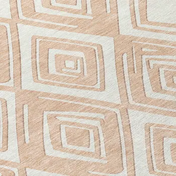 8' Peach And Ivory Round Geometric Washable Indoor Outdoor Area Rug