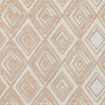 8' X 10' Peach And Ivory Geometric Washable Indoor Outdoor Area Rug