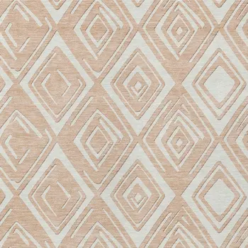 9' X 12' Peach And Ivory Geometric Washable Indoor Outdoor Area Rug