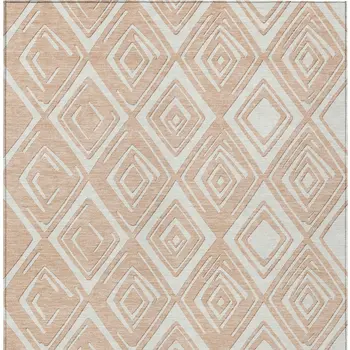 10' X 14' Peach And Ivory Geometric Washable Indoor Outdoor Area Rug