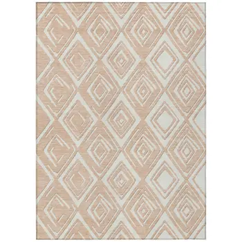 10' X 14' Peach And Ivory Geometric Washable Indoor Outdoor Area Rug