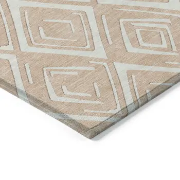 10' X 14' Peach And Ivory Geometric Washable Indoor Outdoor Area Rug