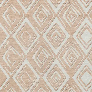 10' X 14' Peach And Ivory Geometric Washable Indoor Outdoor Area Rug