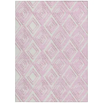5' X 8' Pink And Ivory Geometric Washable Indoor Outdoor Area Rug