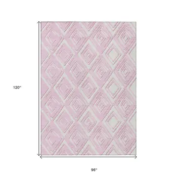 8' X 10' Pink And Ivory Geometric Washable Indoor Outdoor Area Rug