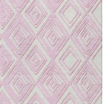 9' X 12' Pink And Ivory Geometric Washable Indoor Outdoor Area Rug