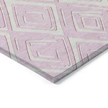 10' X 14' Pink And Ivory Geometric Washable Indoor Outdoor Area Rug
