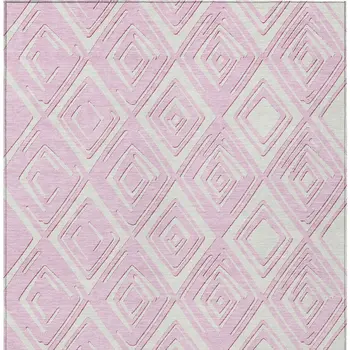 10' X 14' Pink And Ivory Geometric Washable Indoor Outdoor Area Rug