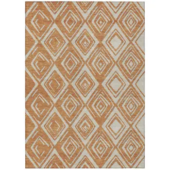3' X 5' Orange And Ivory Geometric Washable Indoor Outdoor Area Rug