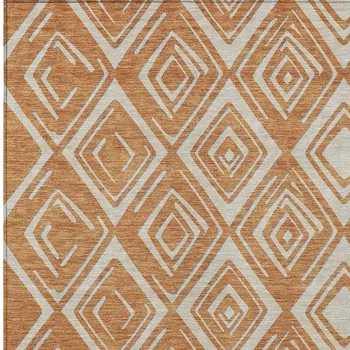 3' X 5' Orange And Ivory Geometric Washable Indoor Outdoor Area Rug