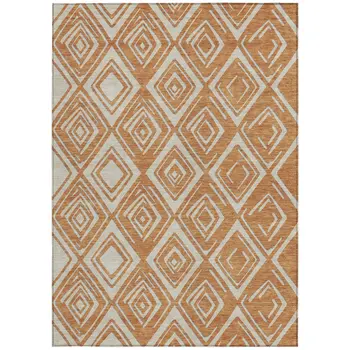 5' X 8' Orange And Ivory Geometric Washable Indoor Outdoor Area Rug