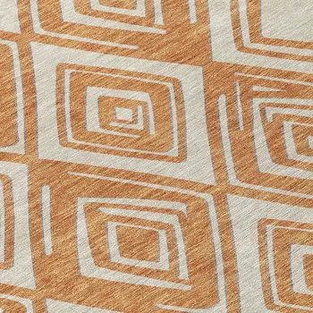 5' X 8' Orange And Ivory Geometric Washable Indoor Outdoor Area Rug