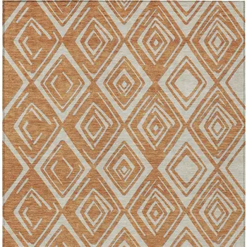 9' X 12' Orange And Ivory Geometric Washable Indoor Outdoor Area Rug