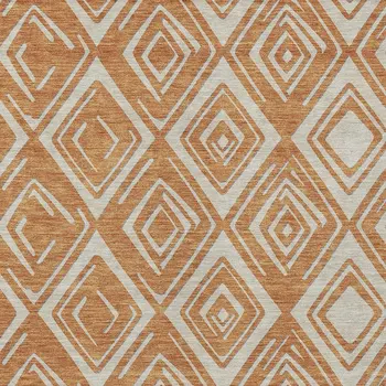 9' X 12' Orange And Ivory Geometric Washable Indoor Outdoor Area Rug