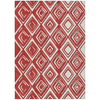 5' X 8' Red And Ivory Geometric Washable Indoor Outdoor Area Rug