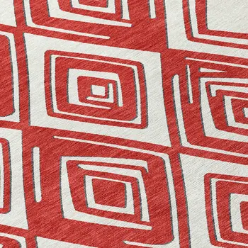5' X 8' Red And Ivory Geometric Washable Indoor Outdoor Area Rug