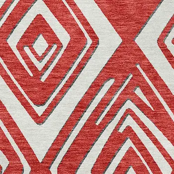 8' Red And Ivory Round Geometric Washable Indoor Outdoor Area Rug