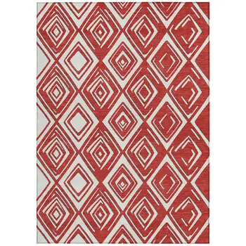 8' X 10' Red And Ivory Geometric Washable Indoor Outdoor Area Rug
